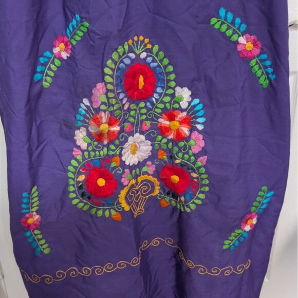 Zapoteco Mexican Embroidered Floral Dress Womens One Size Purple Hand Made - Picture 3 of 10